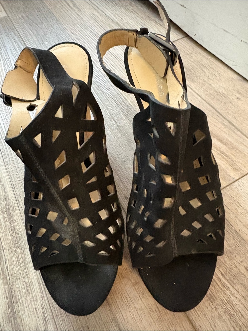 Calvin Klein Black Laser-Cut Wedge Sandals